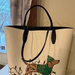 Kate Spade Cream and Black Festive Dog Tote